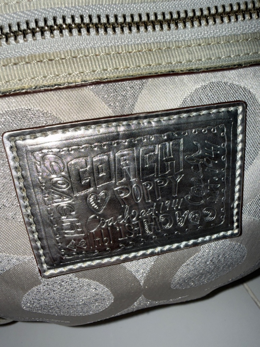 Coach Metallic Silver Signature Shoulder Bag - Picture 3 of 16
